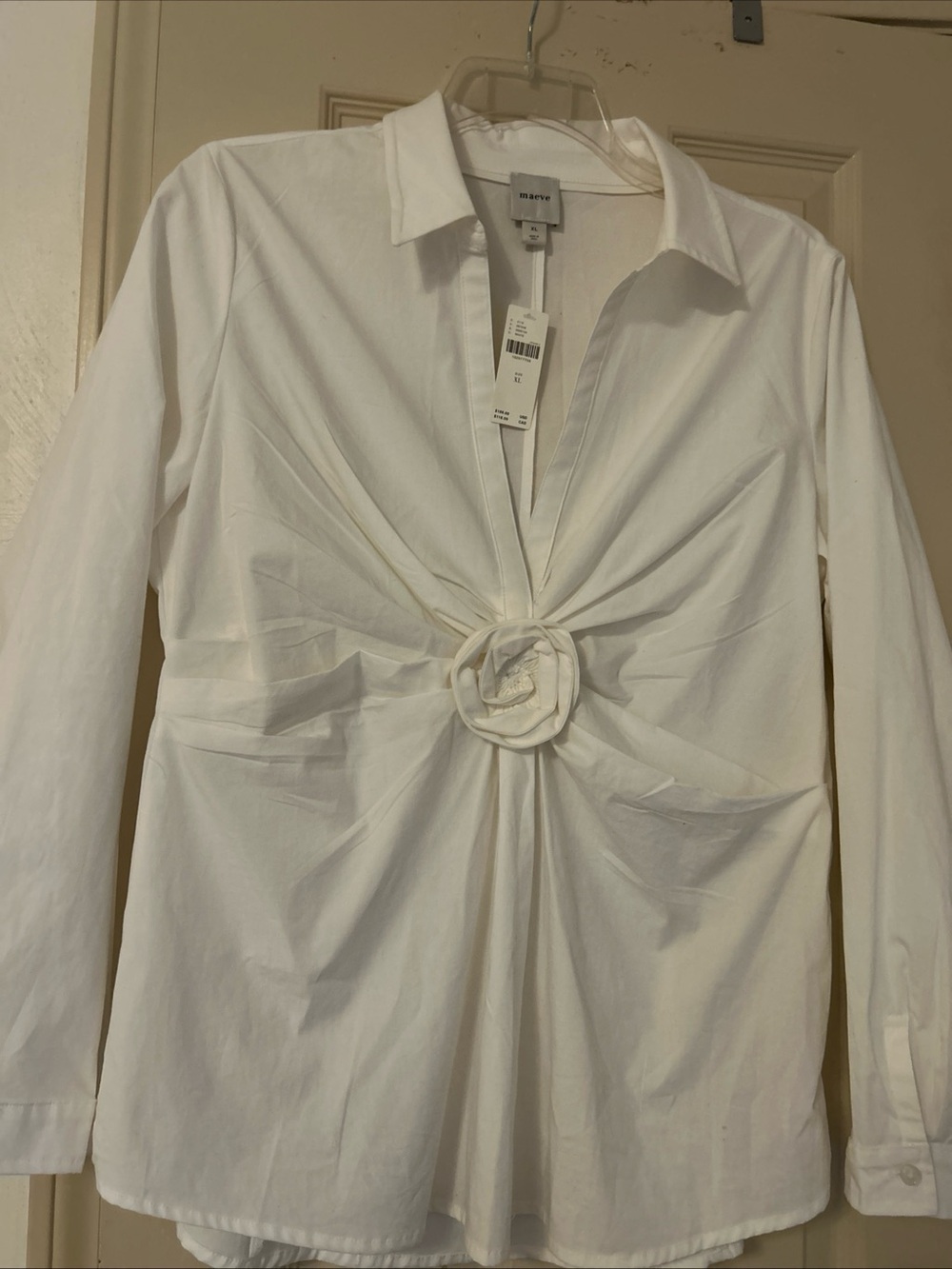 Anthropologie White Knot-Front Button-Up Blouse